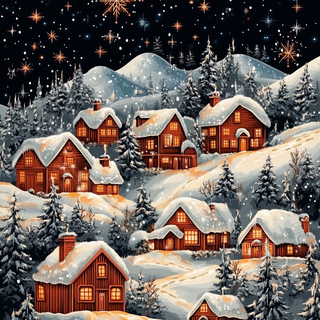 Winter village painting wallpaper