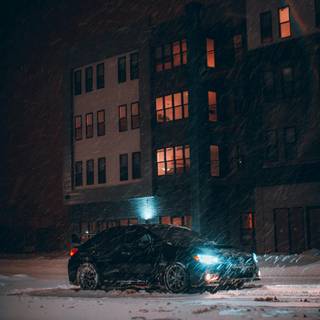 Cars winter night wallpaper