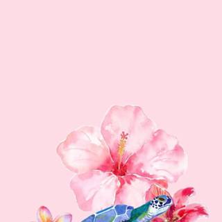 Pink turtle with flowers wallpaper