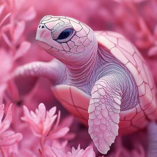 Pink turtle with flowers wallpaper