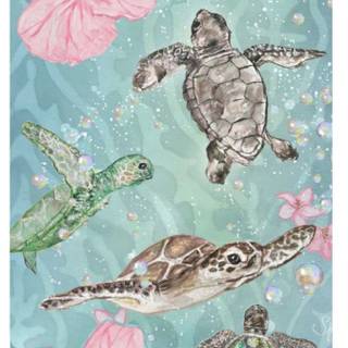 Pink turtle with flowers wallpaper