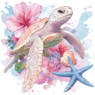 Pink turtle with flowers wallpaper