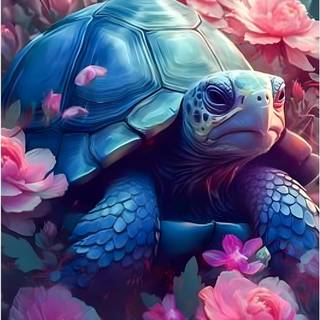 Pink turtle with flowers wallpaper