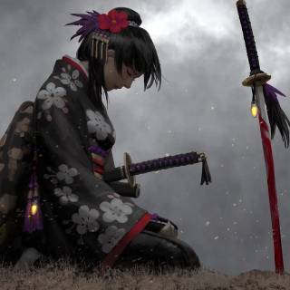 Samurai on knees wallpaper