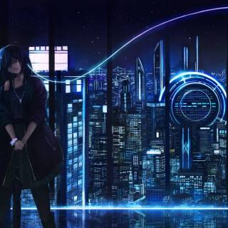 Blue neon desktop wallpaper