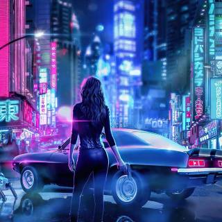 Neon girl desktop wallpaper