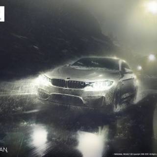 BMW M4 night rain wallpaper