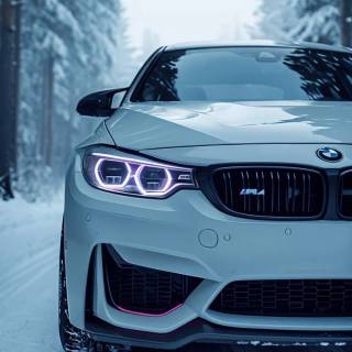 BMW M4 snow forest mobile wallpaper