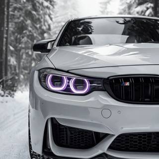 BMW M4 snow forest mobile wallpaper