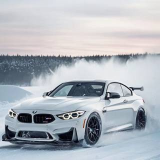 BMW M4 snow forest mobile wallpaper