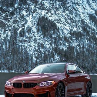 BMW M4 snow forest mobile wallpaper