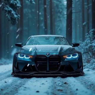 BMW M4 snow forest mobile wallpaper
