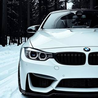 BMW M4 snow forest mobile wallpaper
