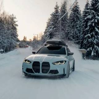 BMW M4 snow forest mobile wallpaper