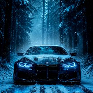 BMW M4 snow forest mobile wallpaper