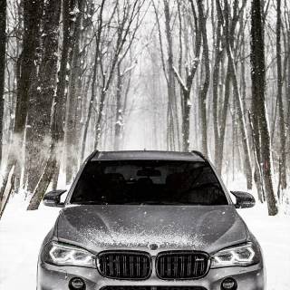 BMW M4 snow forest mobile wallpaper