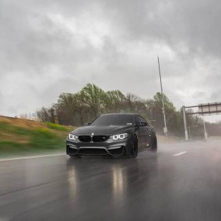 BMW M4 snow forest mobile wallpaper