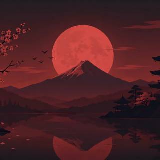 Full moon over red dunes wallpaper