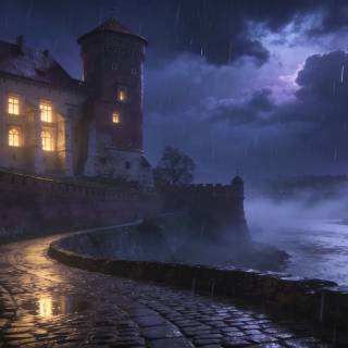Rainy castle wallpaper