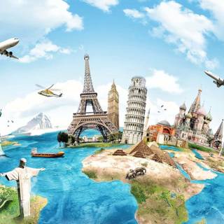 Travel collage desktop wallpaper