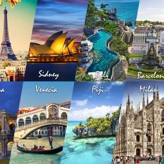 Travel collage desktop wallpaper