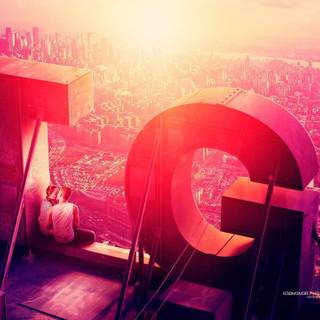 City sunset illustration wallpaper