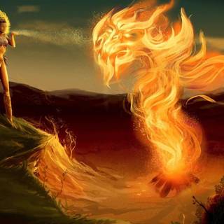 Dragons and phoenix rising from ashes wallpaper