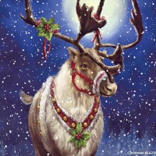 Christmas reindeer and sleigh wallpaper