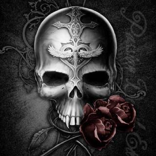 Wallpaper of skull in cradle