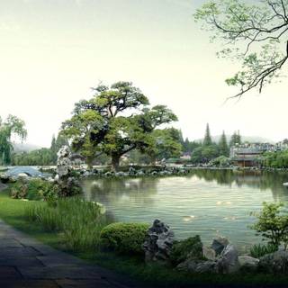 Japanese water garden wallpaper