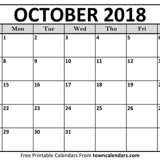 October 2018 calendar wallpaper