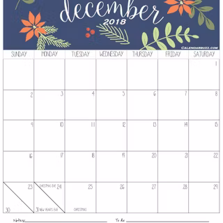 December 2018 calendar wallpaper