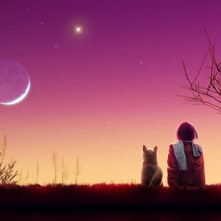Girl and moon wallpaper