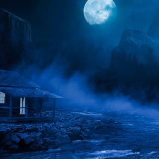 Full moon over the lake wallpaper