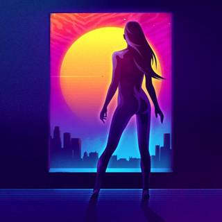 Neon retro girl wallpaper