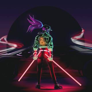 K/DA Akali Cosplay League of Legends neon wallpaper