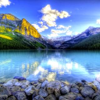 Mountain and lake landscape wallpaper