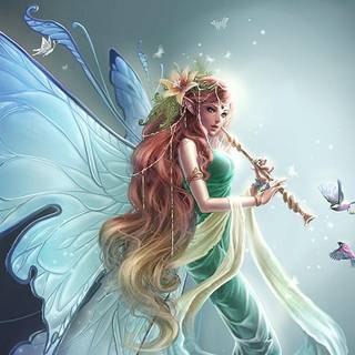 Fairy with birds wallpaper