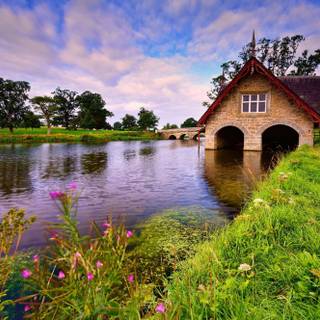 Lake cabin forest wallpaper