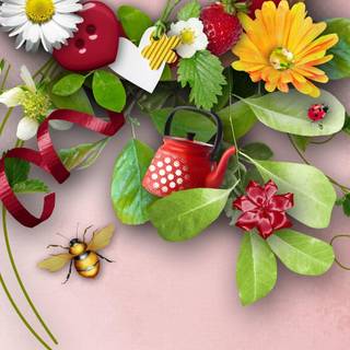 Blossoms berries bug wallpaper