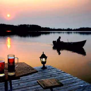 Sunset fishing at the cabin wallpaper