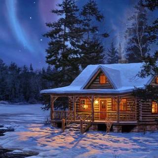 Riverside cabin wallpaper