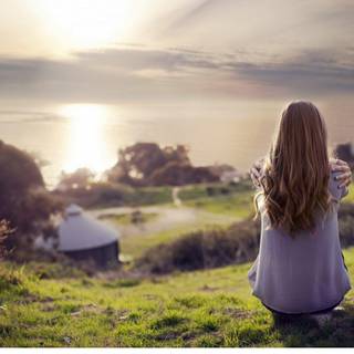 Lonely girl in summer night wallpaper