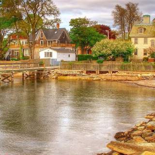 Coastal village wallpaper