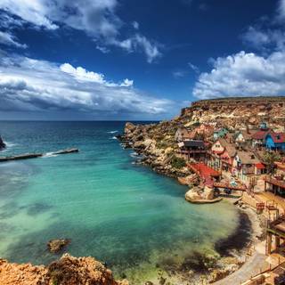 Coastal village wallpaper