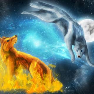 Wolf and moon wallpaper