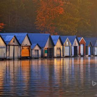 Lake boathouse wallpaper