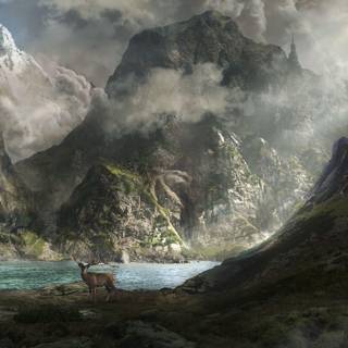 Deer mountain scenery wallpaper