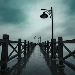 Wooden pier fog wallpaper