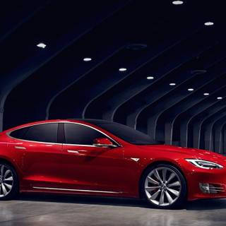 Red Tesla electric car wallpaper